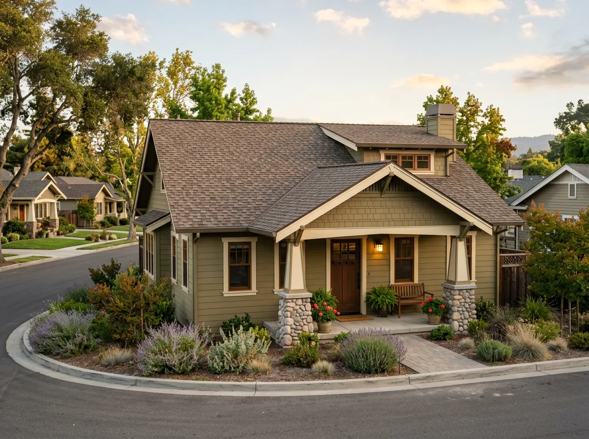 Weathered-wood architectural shingle roof on a craftsman bungalow in Watsonville