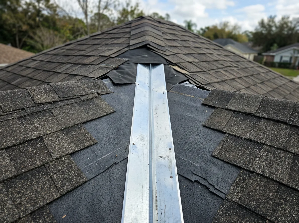 Roof valley with new metal flashing and ice-and-water shield under shingles